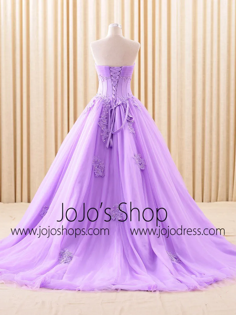 Purple Strapless Lace Ball Gown Wedding Dress | RS6805