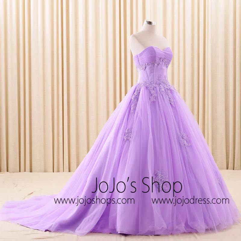 Purple Strapless Lace Ball Gown Wedding Dress | RS6805