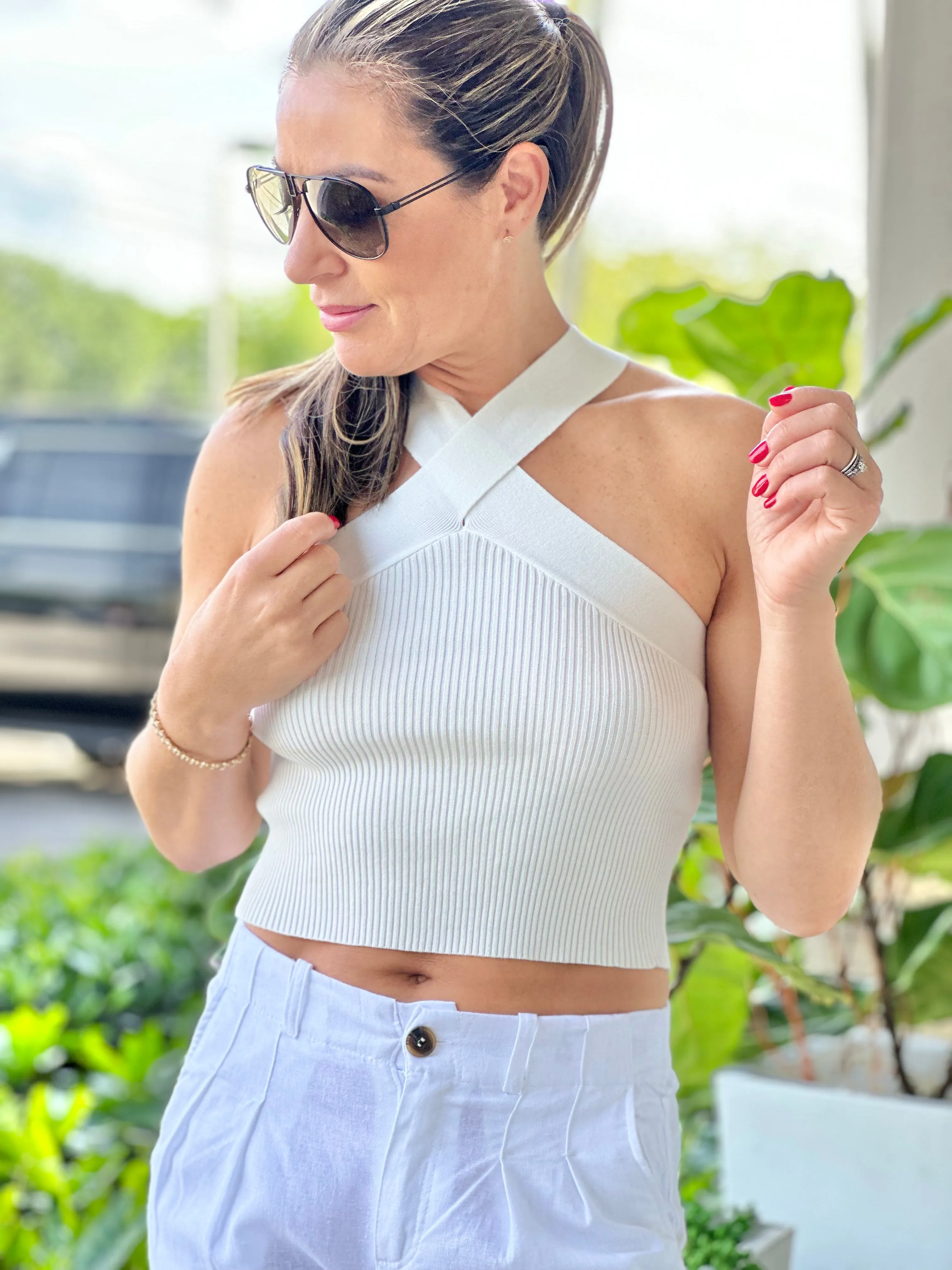 "Bora"  Halter Cross crop Top