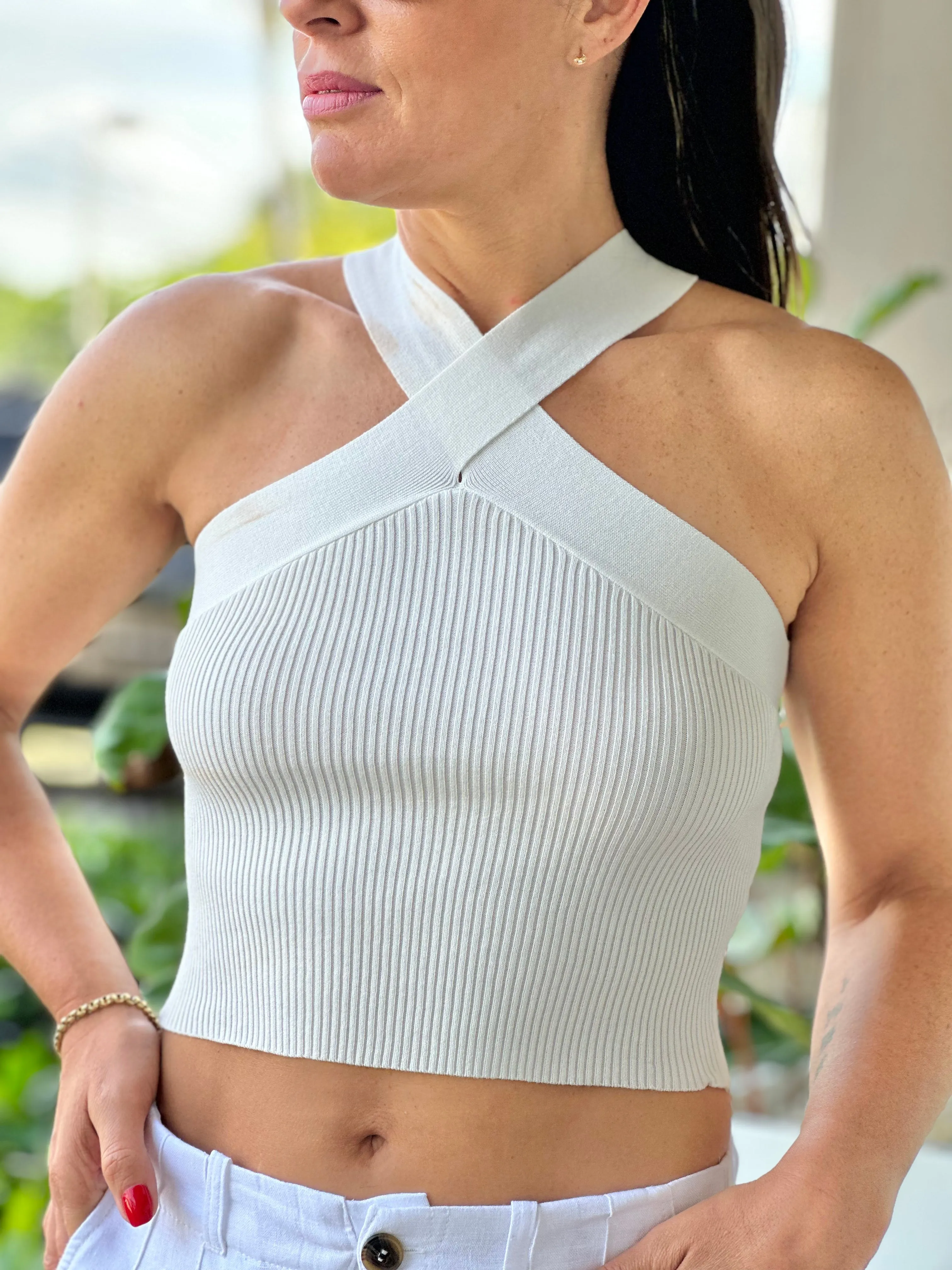 "Bora"  Halter Cross crop Top