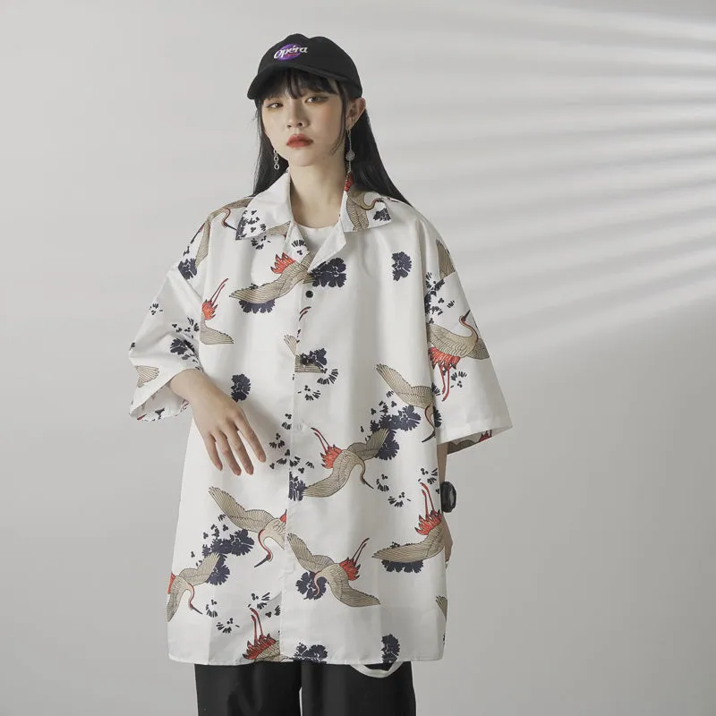 "FULL PRINT CRANE SHORT-SLEEVED" SHIRT N042604