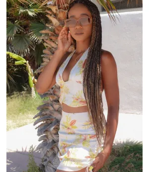 Ray Of Sunshine Tropical Halter Top(Ivory)