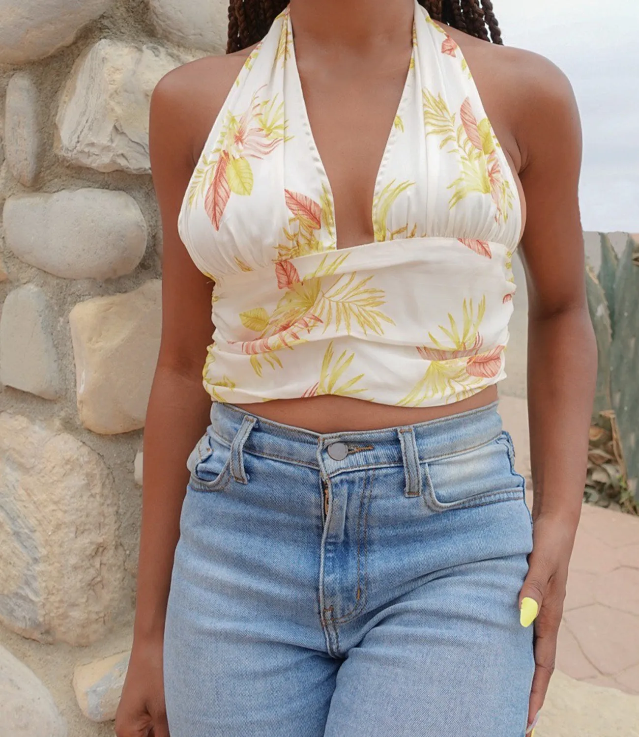 Ray Of Sunshine Tropical Halter Top(Ivory)