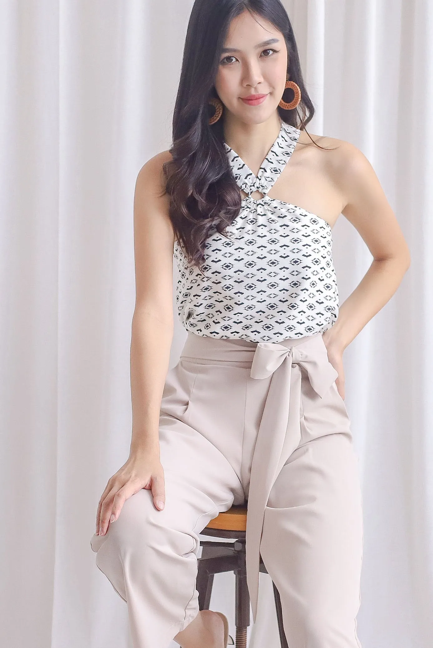 *Restocked* Atticus Halter Loop Top In White Tribes