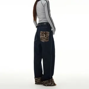 Retro Leopard Print Straight-leg Jeans