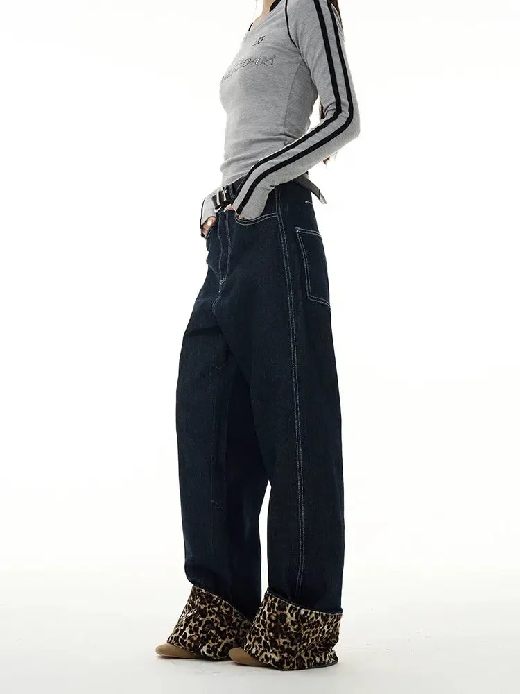 Retro Leopard Print Straight-leg Jeans