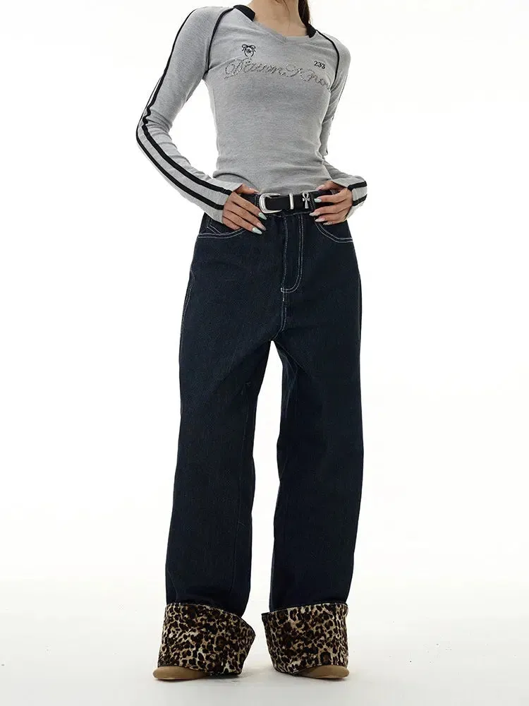 Retro Leopard Print Straight-leg Jeans