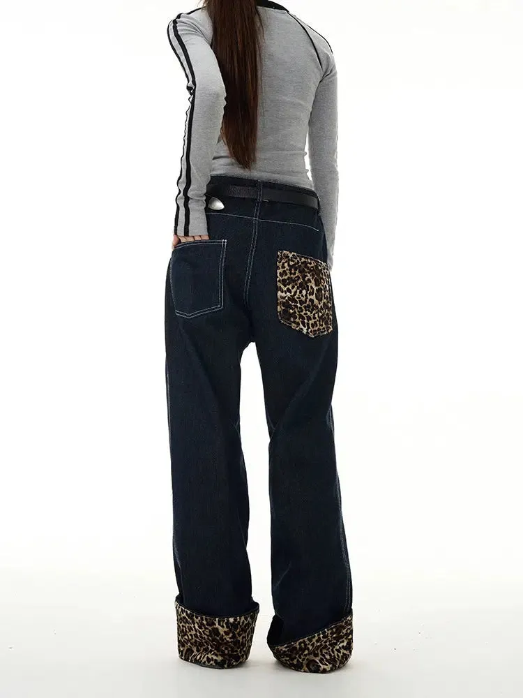 Retro Leopard Print Straight-leg Jeans