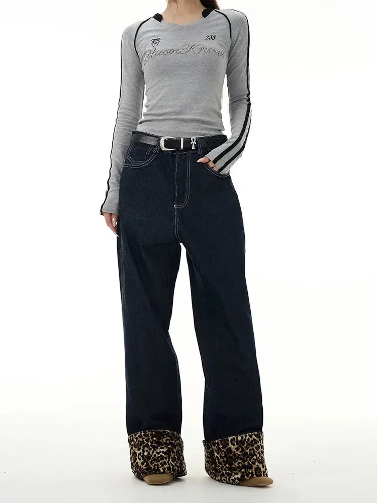Retro Leopard Print Straight-leg Jeans