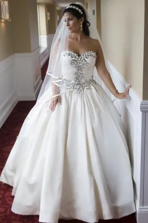 Rhinestones Sweetheart Satin Bridal Gown with Corset Back