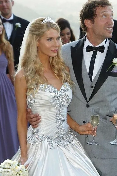 Rhinestones Sweetheart Satin Bridal Gown with Corset Back