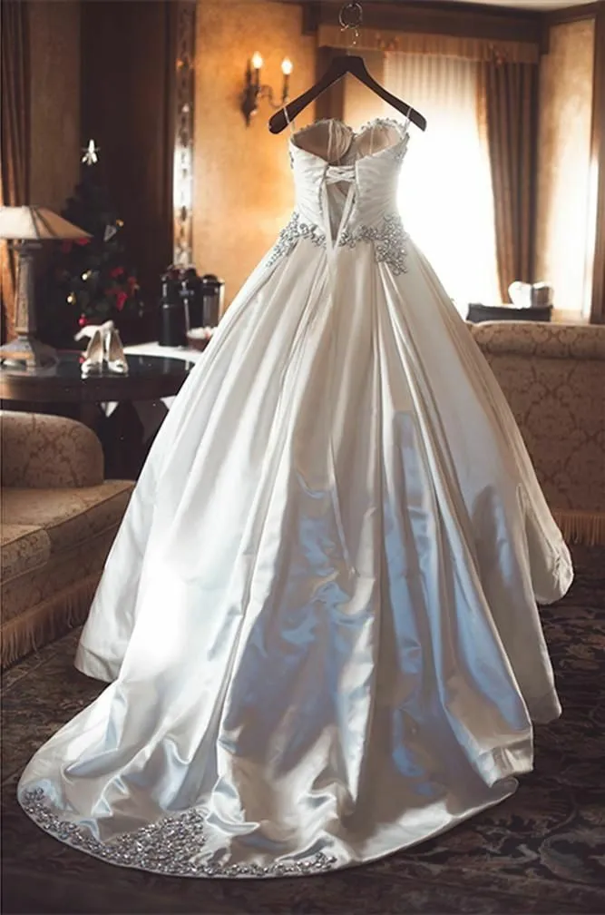 Rhinestones Sweetheart Satin Bridal Gown with Corset Back