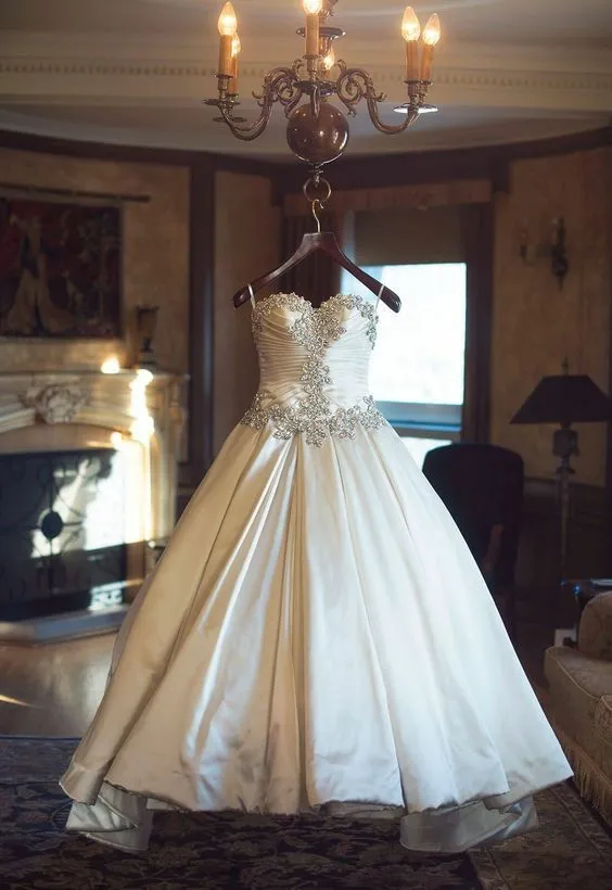 Rhinestones Sweetheart Satin Bridal Gown with Corset Back