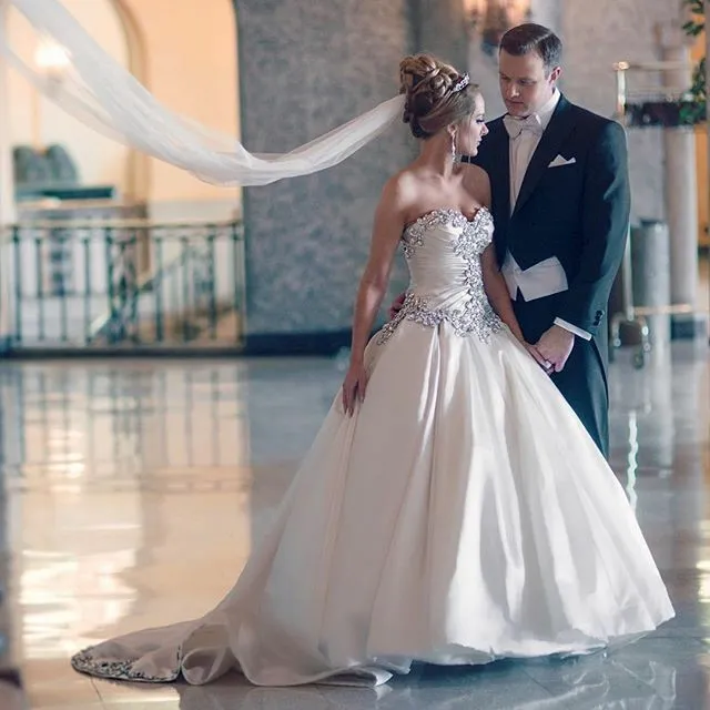 Rhinestones Sweetheart Satin Bridal Gown with Corset Back