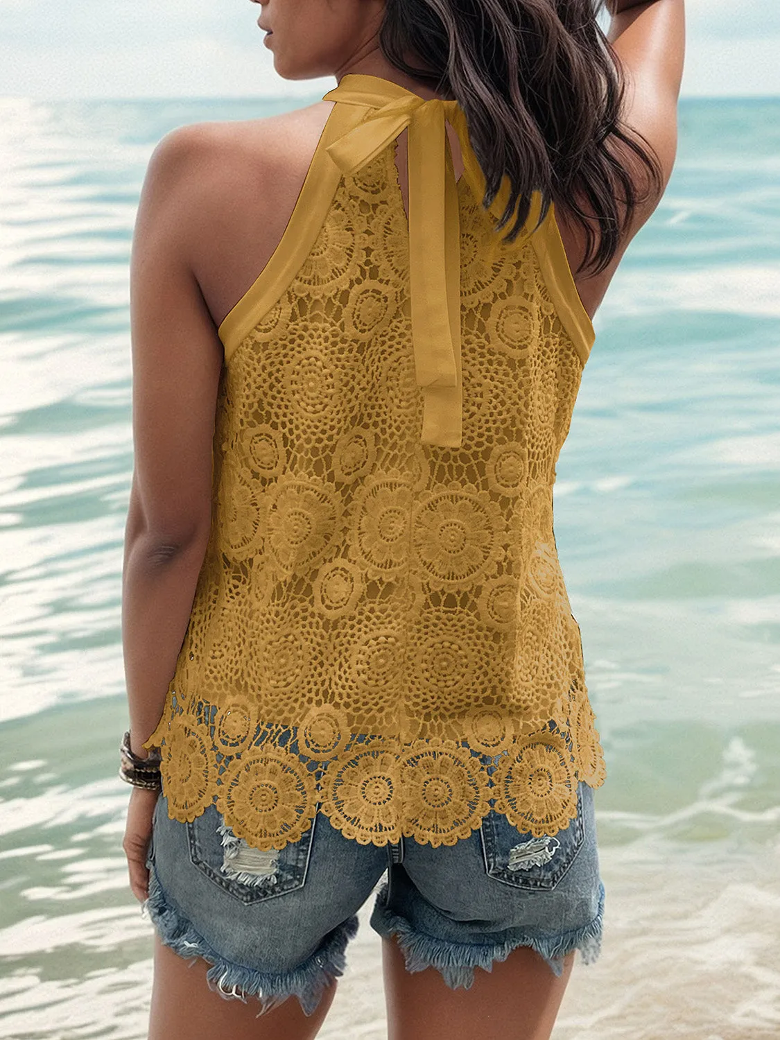 Rilee Lace Tied Mock Neck Tank