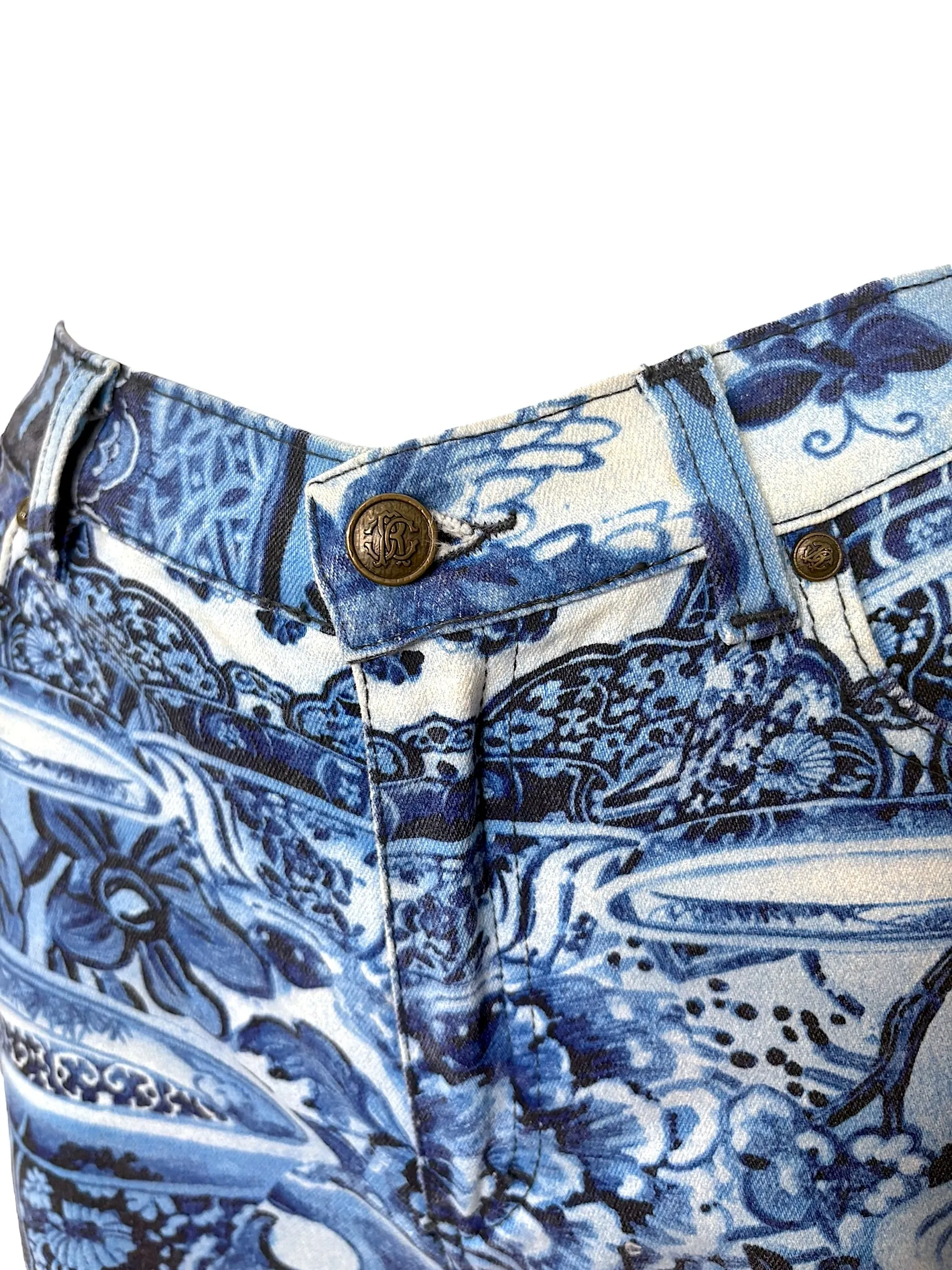 Roberto Cavalli Corset and Denim Pant Chinese Vase Print Set, AW05, Size 0/2 US