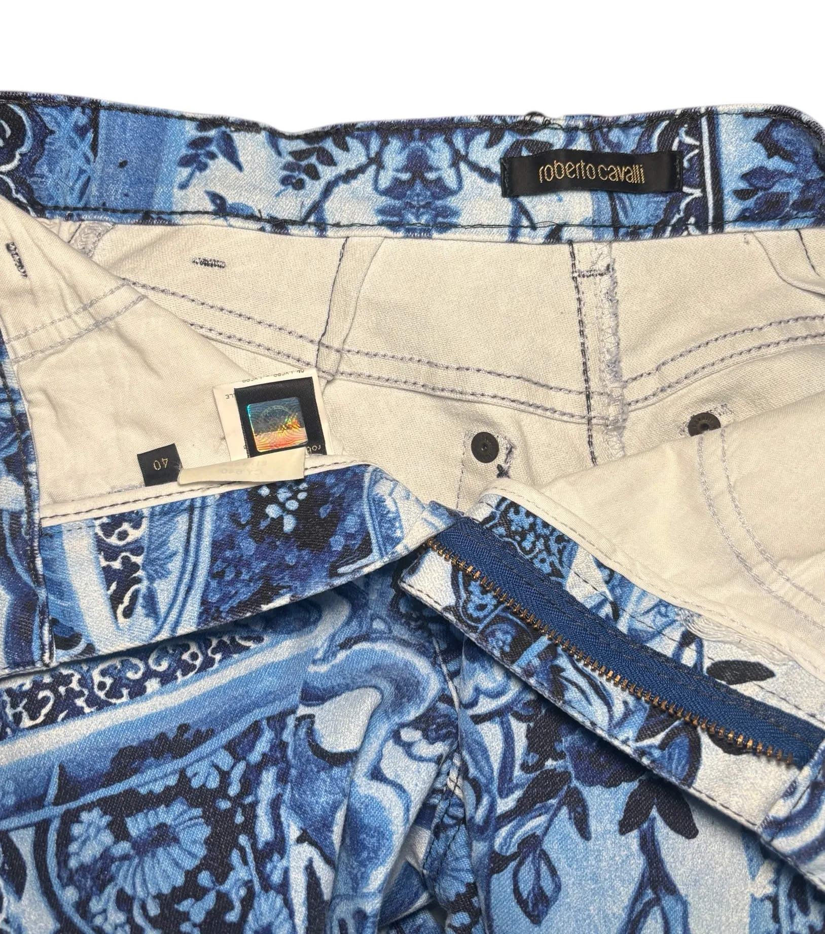 Roberto Cavalli Corset and Denim Pant Chinese Vase Print Set, AW05, Size 0/2 US
