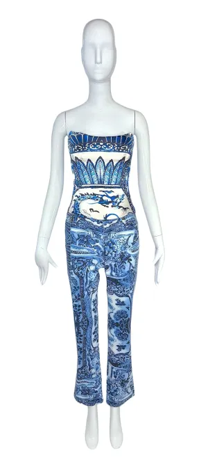 Roberto Cavalli Corset and Denim Pant Chinese Vase Print Set, AW05, Size 0/2 US