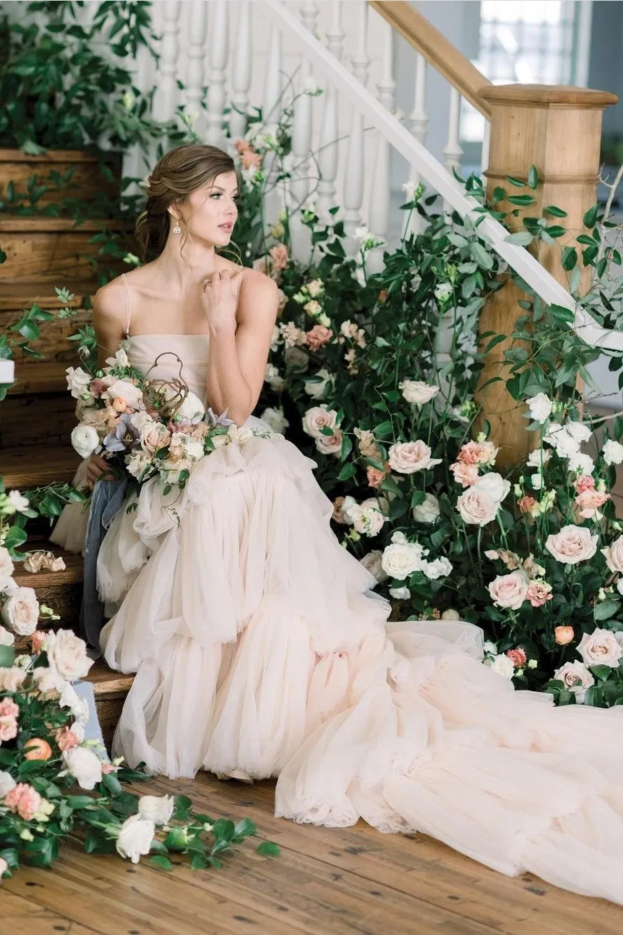 Romantic A-line Tiered Tulle Wedding Dresses for Women