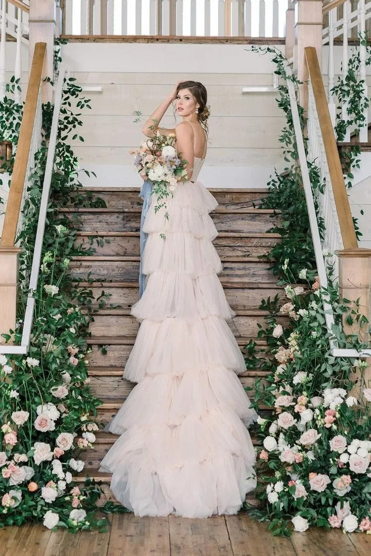 Romantic A-line Tiered Tulle Wedding Dresses for Women