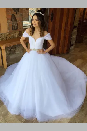 Romantic White Tulle Bridal Gown Off-the-shoulder