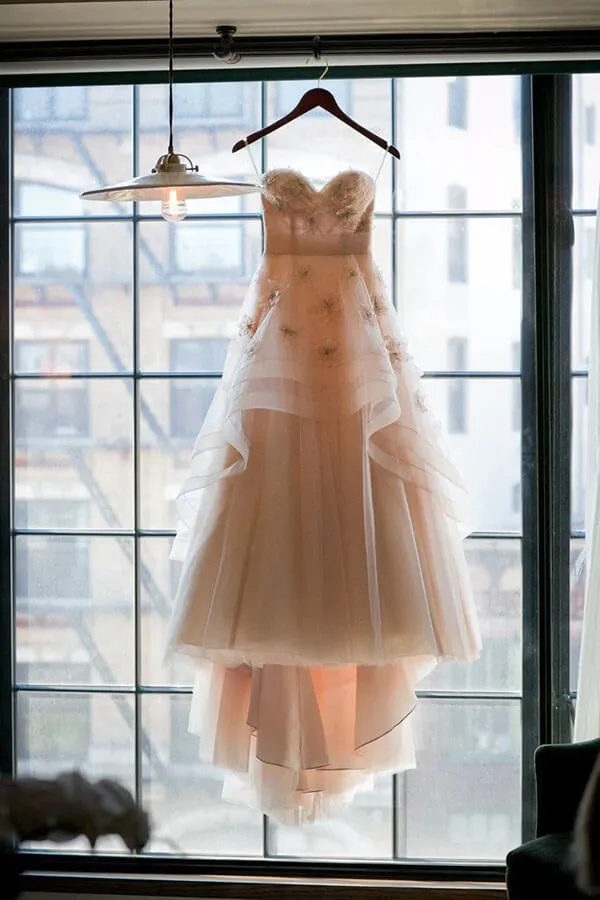 Roycebridal Blush Pink A-line Sweetheart Floral Backless Wedding Dress, Bridal Gowns, MW761