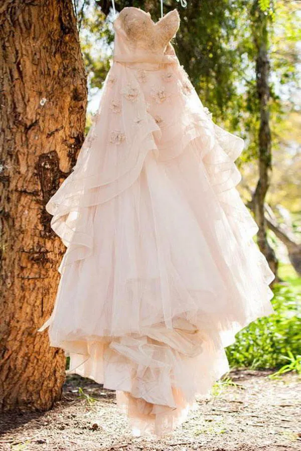 Roycebridal Blush Pink A-line Sweetheart Floral Backless Wedding Dress, Bridal Gowns, MW761