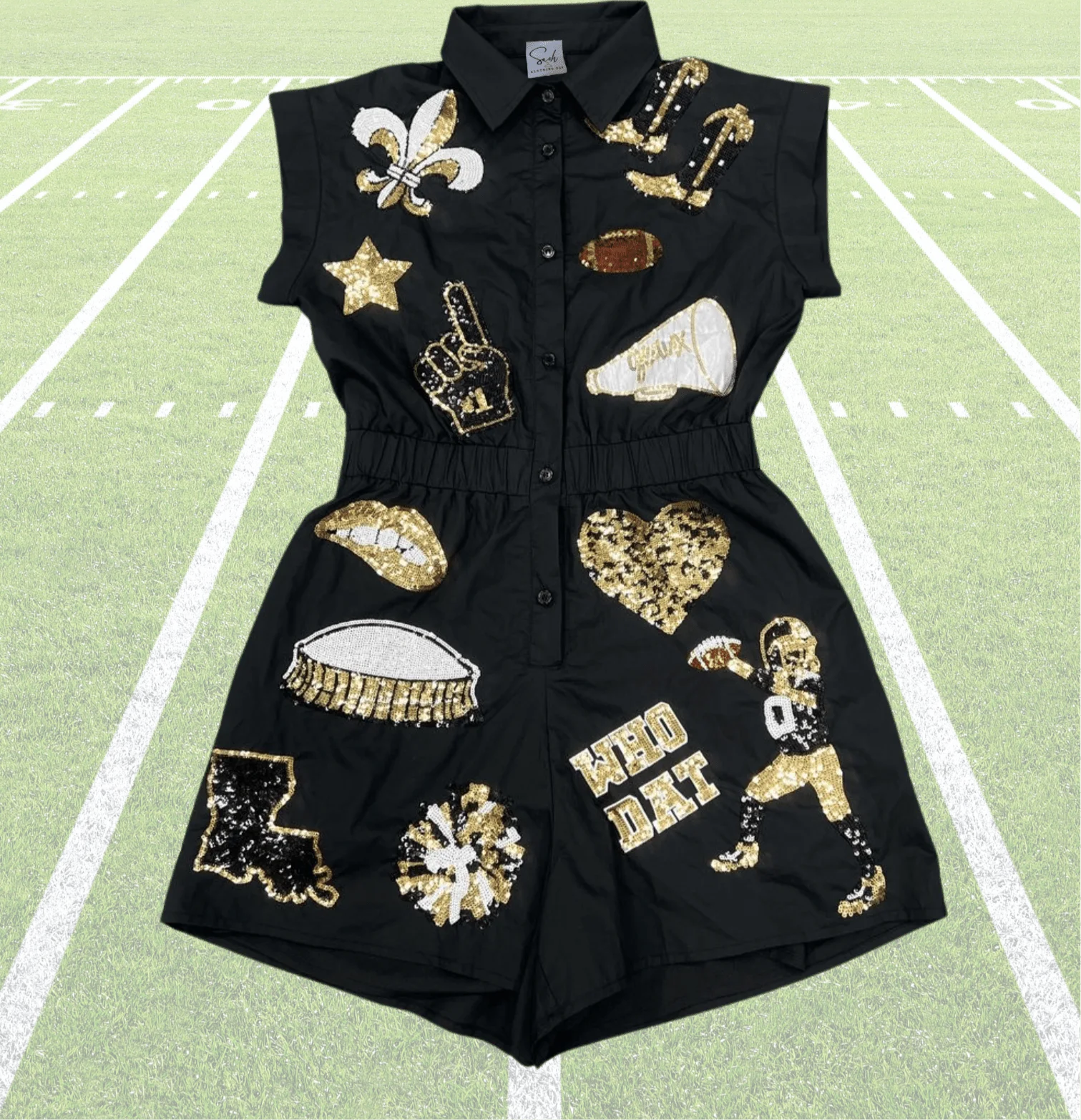 Saints Black & Gold Game Day Romper