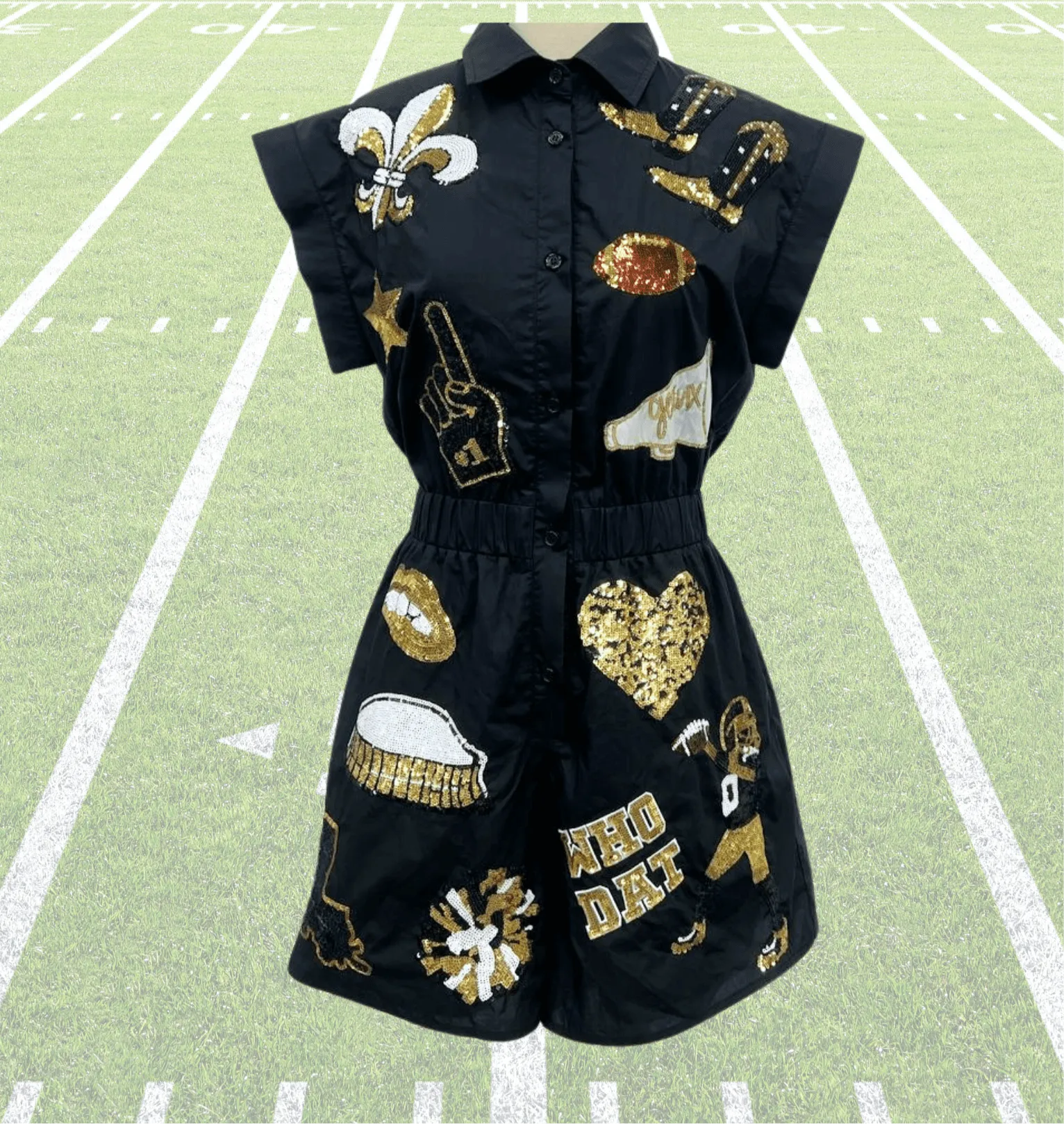 Saints Black & Gold Game Day Romper