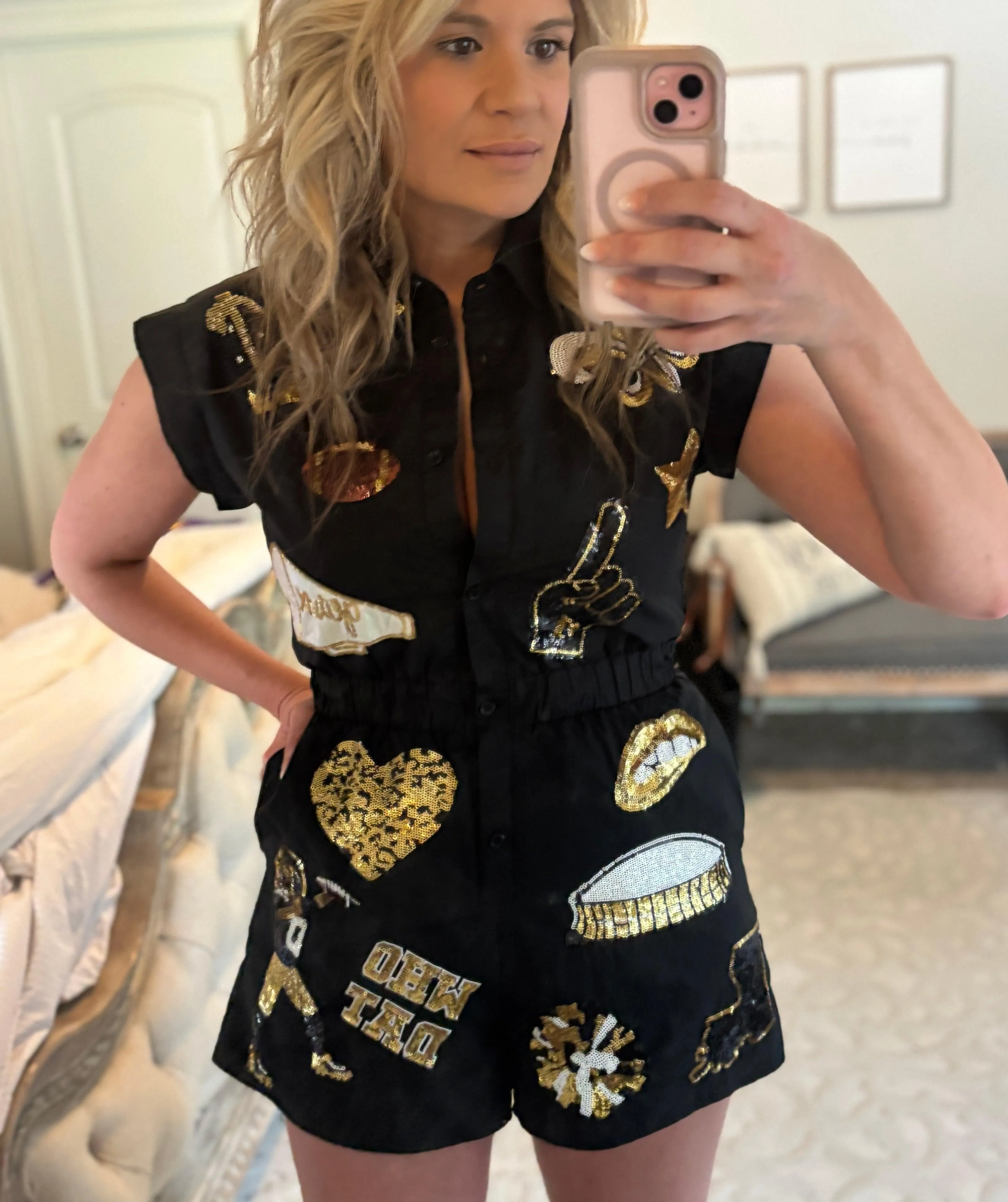 Saints Black & Gold Game Day Romper