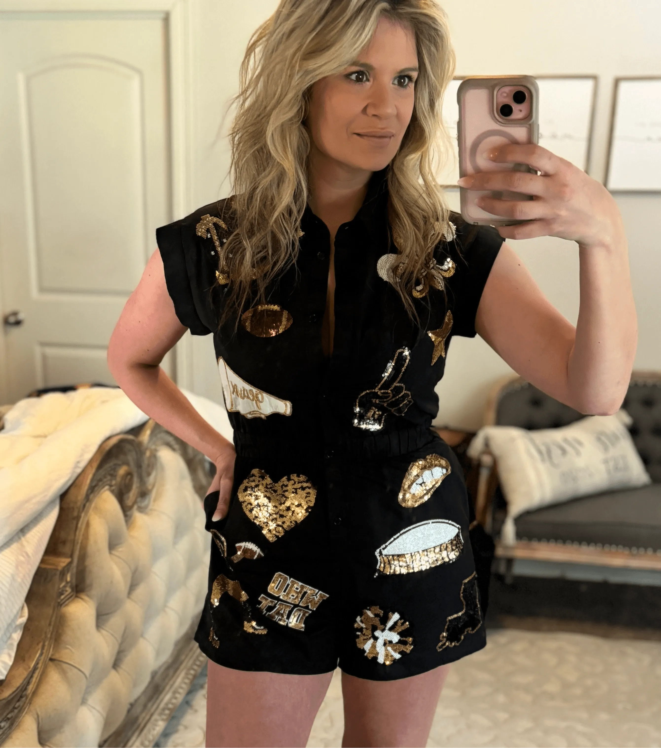 Saints Black & Gold Game Day Romper