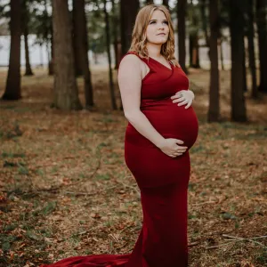 Santiago Maternity Gown- Cranberry