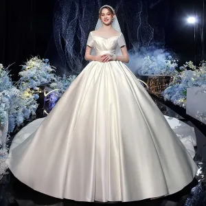 Satin Ball Gown Wedding Dress With Chapel Train