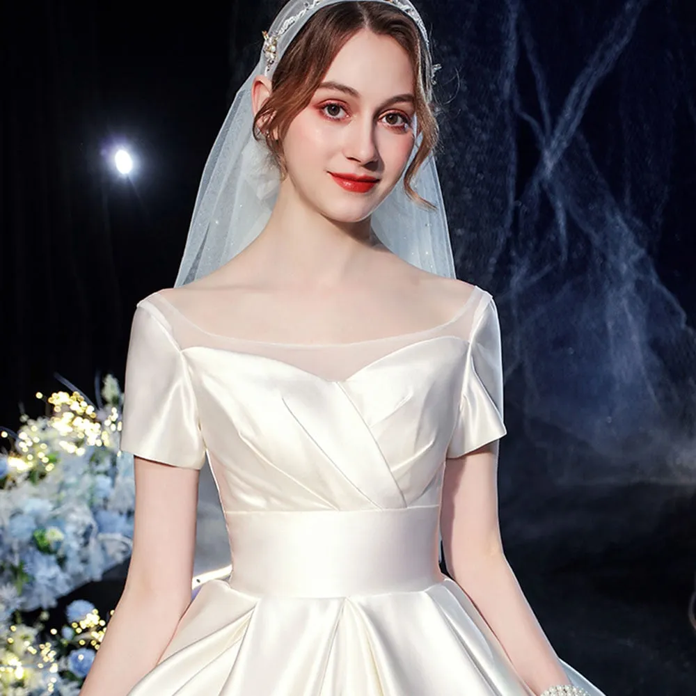 Satin Ball Gown Wedding Dress With Chapel Train