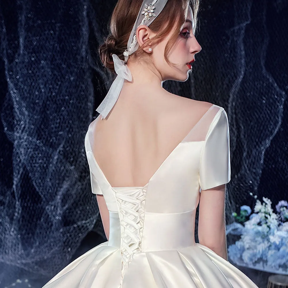 Satin Ball Gown Wedding Dress With Chapel Train