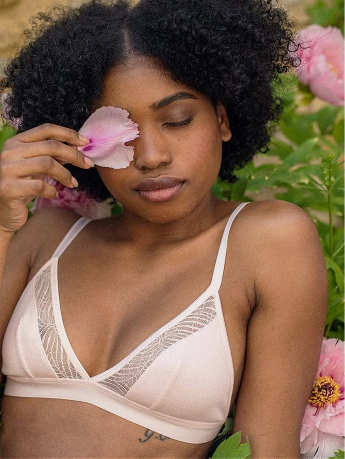 Savannah Organic Cotton & Lace Triangle Bra | Pale Pink
