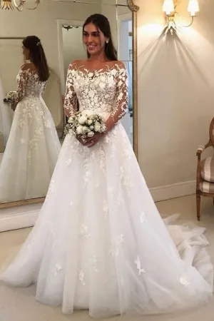 See-through Long Sleeves Lace Dress Wedding Tulle Skirt