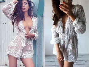 Sequin Embroidery Elegant Transparent Mesh Sleeve Dress
