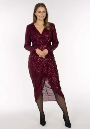 Sequin Pleat Dress - Deep Berry