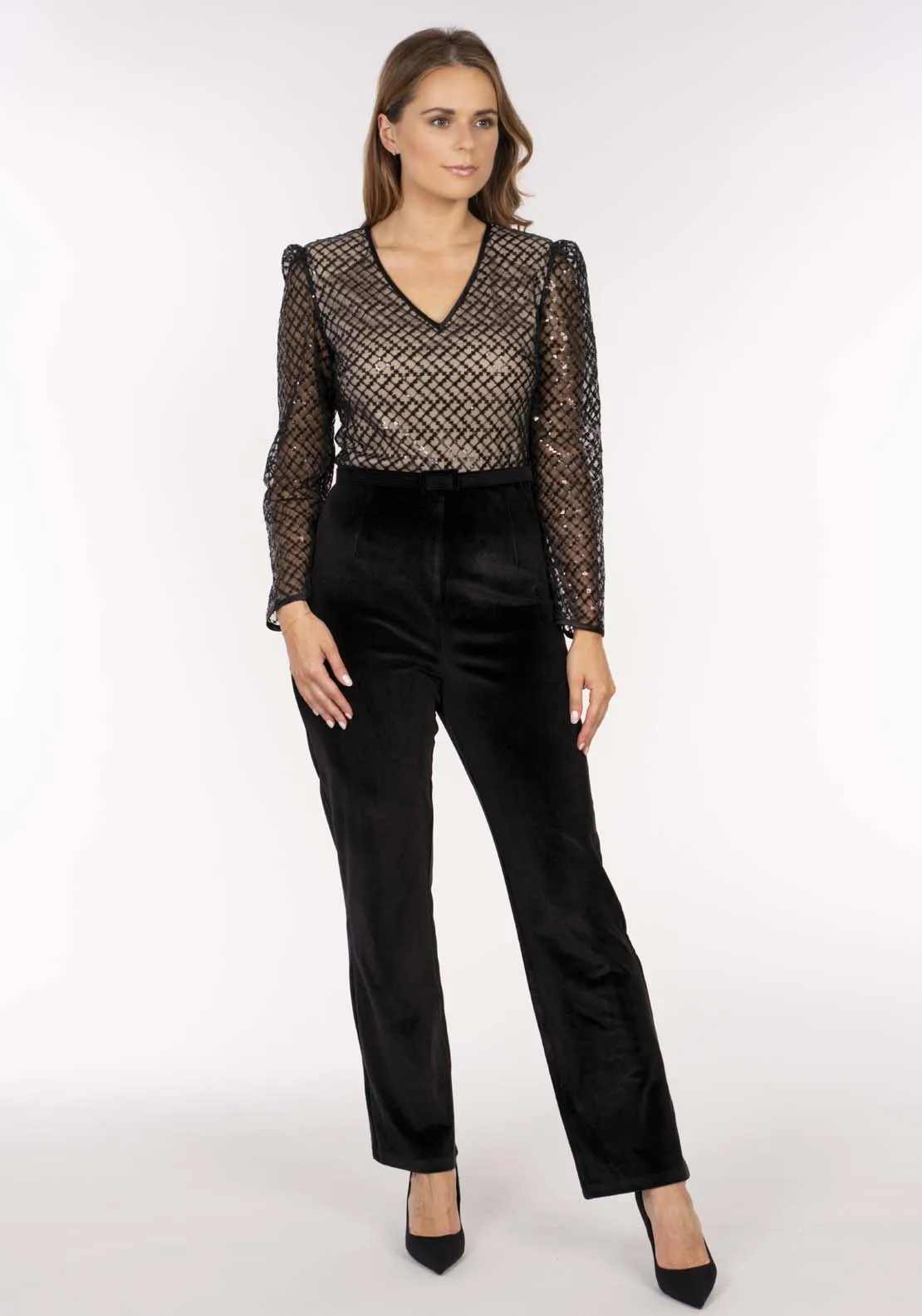 Sequin  Velvet Jumpsuit - Black
