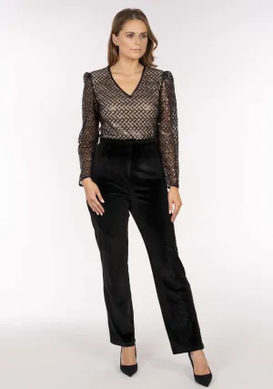 Sequin  Velvet Jumpsuit - Black
