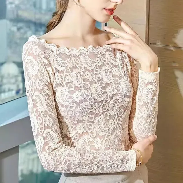 Sexy Lace Top Hollow Out Off Shoulder Lace Blouse
