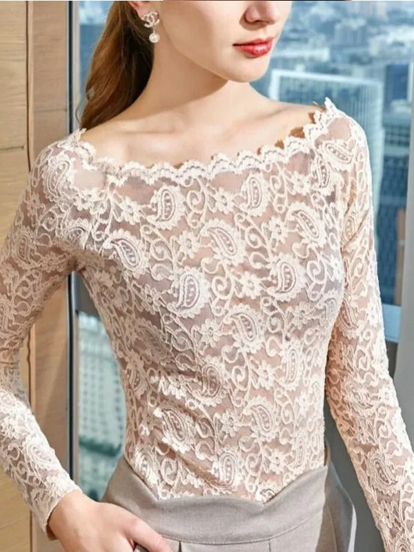 Sexy Lace Top Hollow Out Off Shoulder Lace Blouse