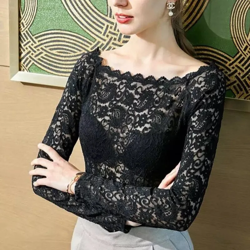 Sexy Lace Top Hollow Out Off Shoulder Lace Blouse