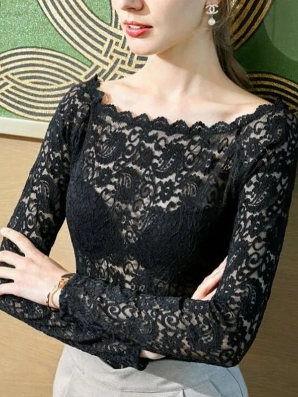 Sexy Lace Top Hollow Out Off Shoulder Lace Blouse