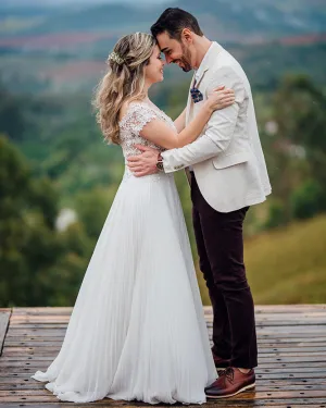 Sexy Off The Shoulder Lace Wedding Dresses Cap Sleeve A-line Bohemia Bridal Wedding Gowns 2021