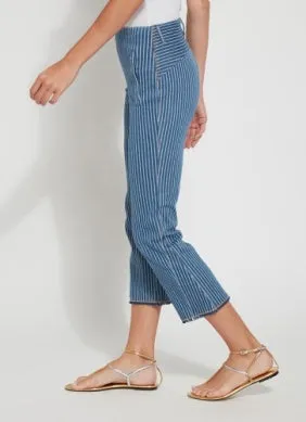 Shelli Crop Flare Denim | Midwash Pinstripe