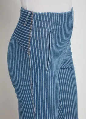 Shelli Crop Flare Denim | Midwash Pinstripe