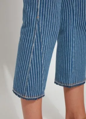 Shelli Crop Flare Denim | Midwash Pinstripe
