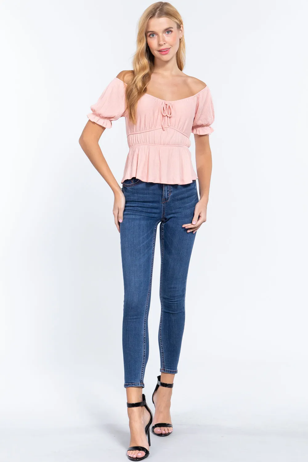 Short Off Shoulder Knit Gauze Top